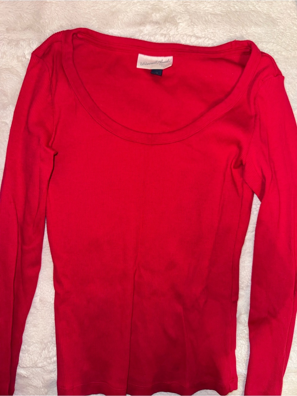 Universal Thread Ribbed Scoop Neck Long Sleeve Top - Red